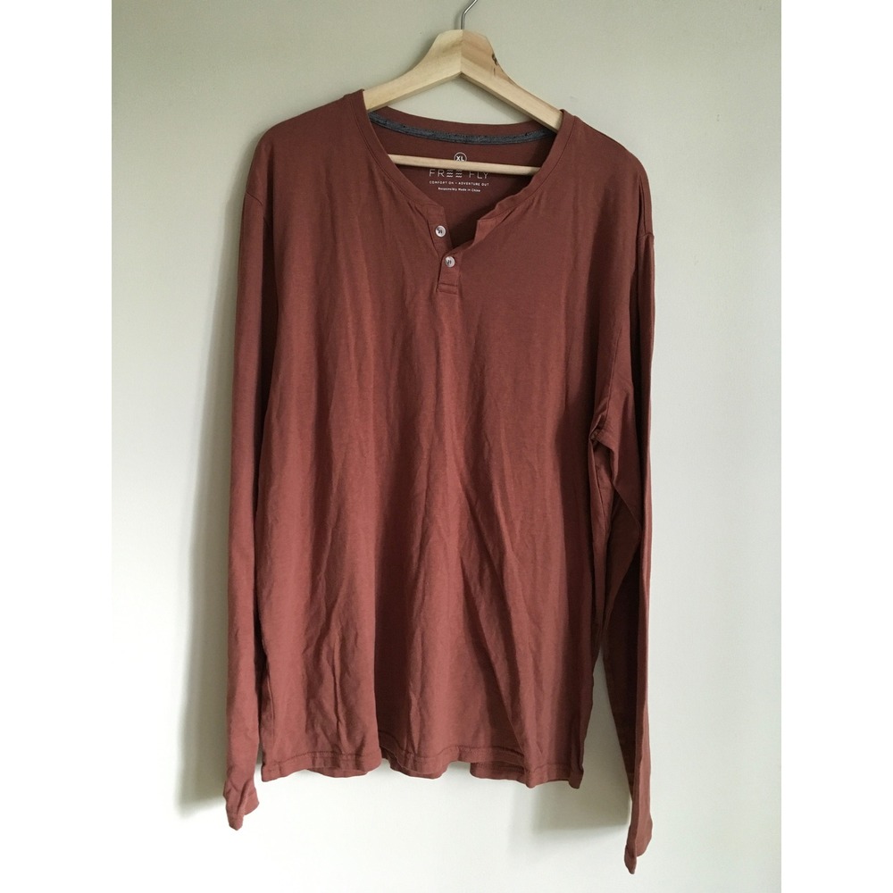 Free Fly Bamboo Henley Mens XL Long Sleeve Terracotta Rust Cotton Blend Shirt